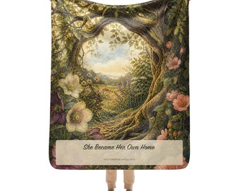 She Became Her Own Home Blanket, Midlife Empowerment Gift, Botanical Throw