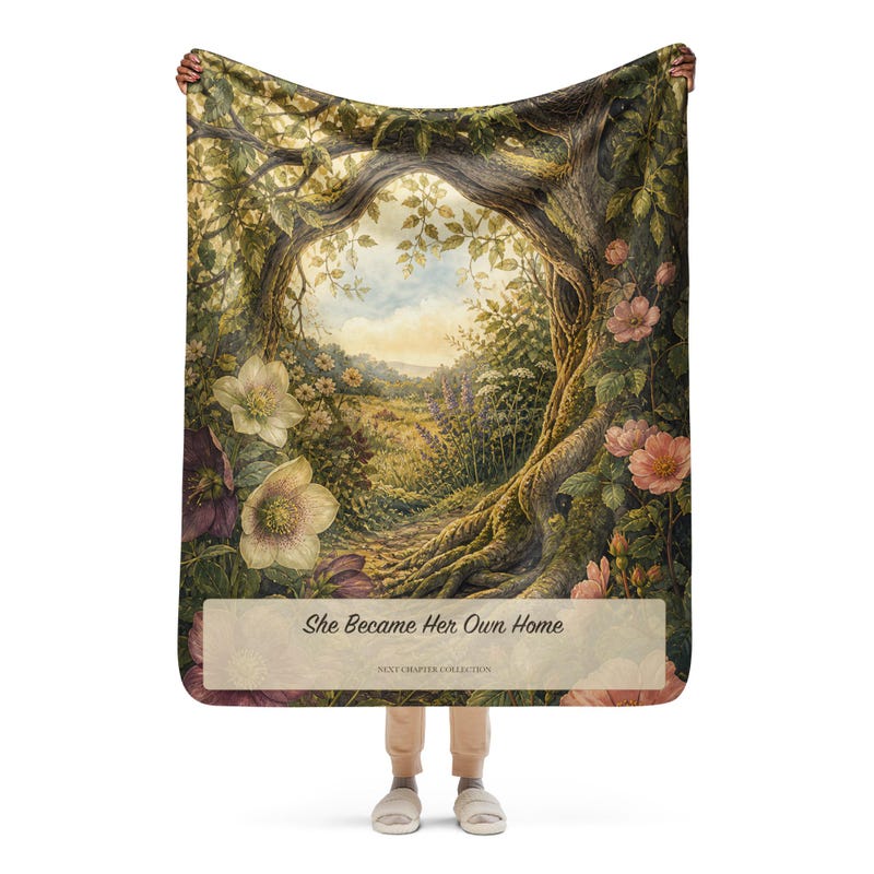 She Became Her Own Home botanical sherpa blanket