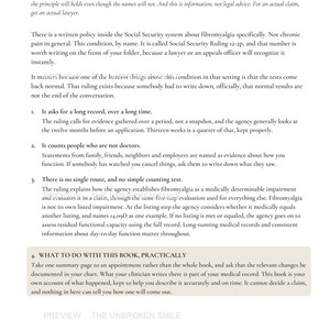 May include: A printed page titled Making This Count, The Proof Pages, containing text about Social Security Ruling 12-2p for fibromyalgia. The document outlines evidence requirements, the role of non-doctor statements, and evaluation processes for medical claims.
