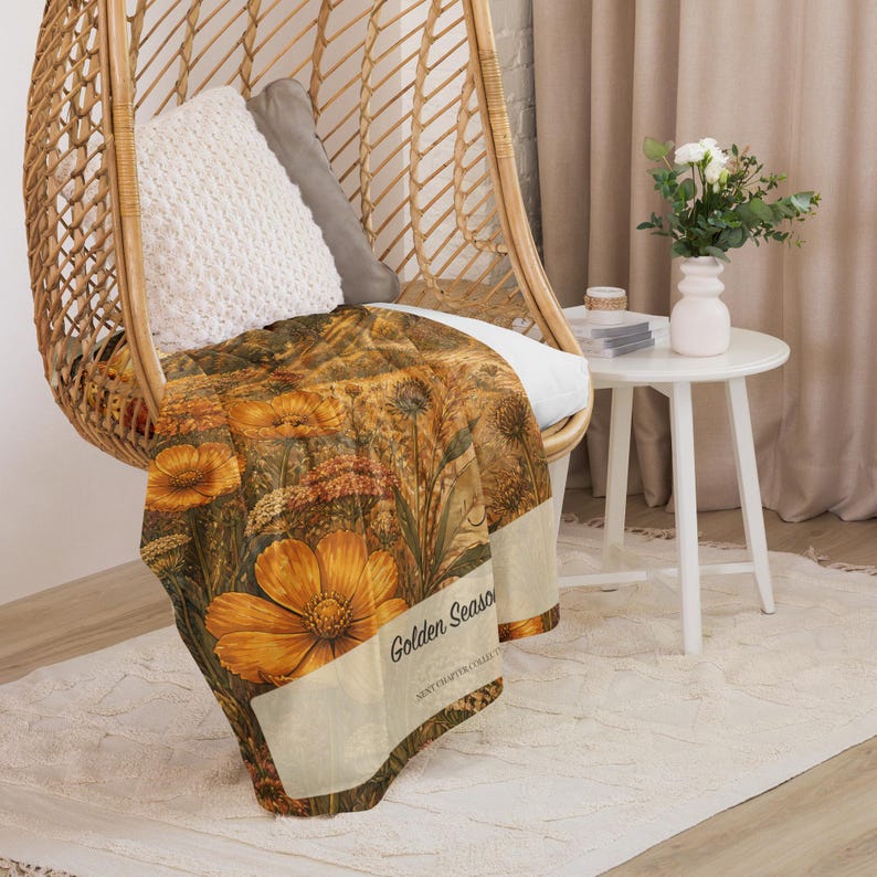 Golden Season Botanical Blanket, Midlife Gift for Women, New Chapter Throw image 5
