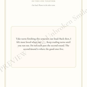 Watermarked Day 7 talking activity page inviting the couple to complete a small exercise together.