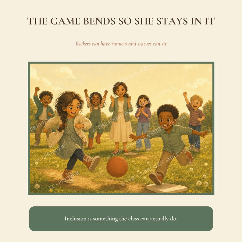 Wren joins a game with flexible rules that help her stay included.