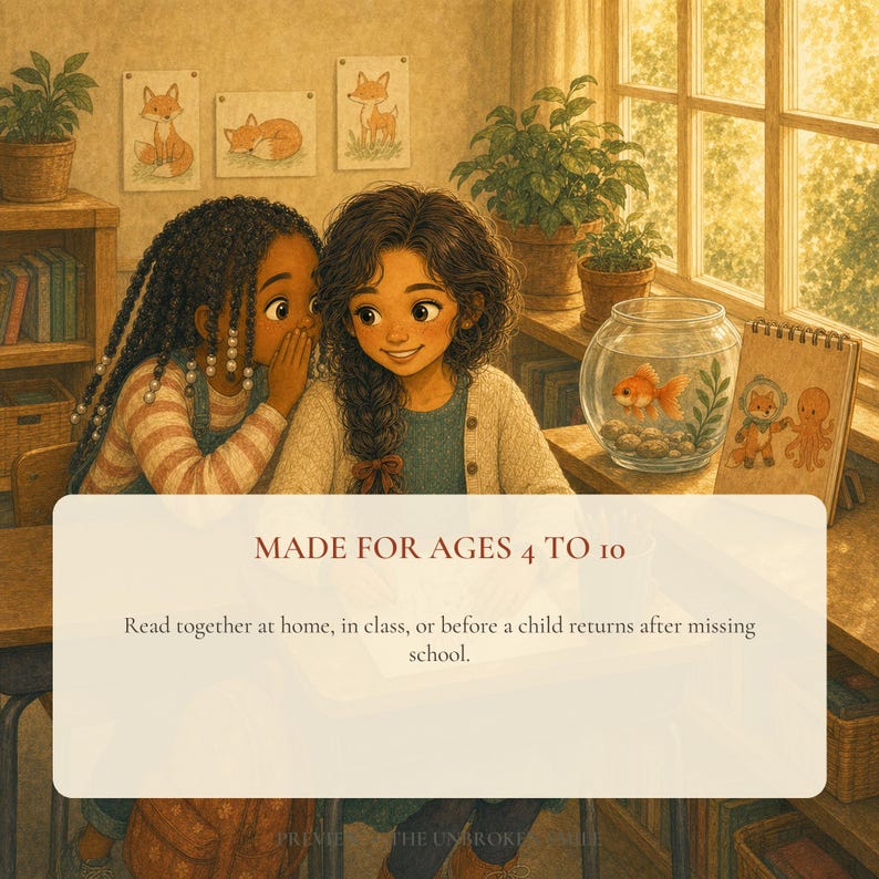 Product information for ages 4 to 10, tablet or computer use, and optional home printing.