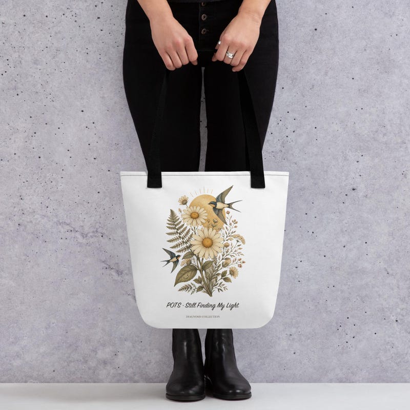 Still Finding My Light daisy POTS awareness tote bag