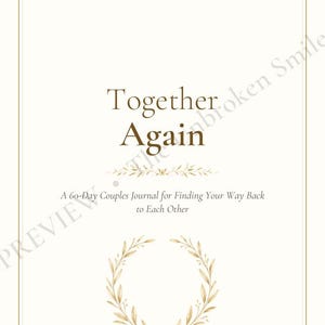 Watermarked title page of the Together Again 60-day couples journal with gold botanical accents and an elegant cream layout.