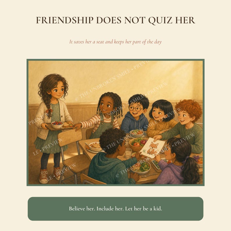 Classmates learn to believe Wren without asking her to prove or explain her pain.