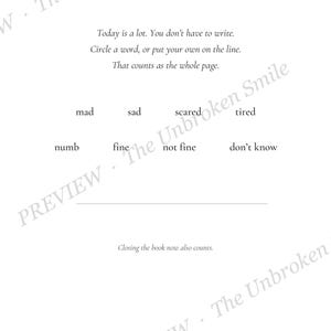 Hard Day page where a child may circle one feeling or type one word instead of completing a full journal entry.