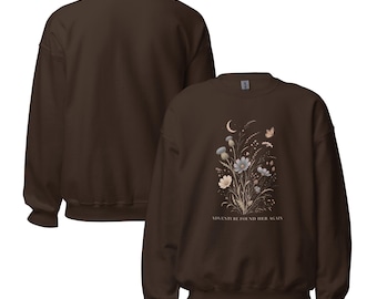 Sudadera "La aventura la encontró de nuevo", estampado botánico en la espalda, regalo para mujeres de mediana edad.