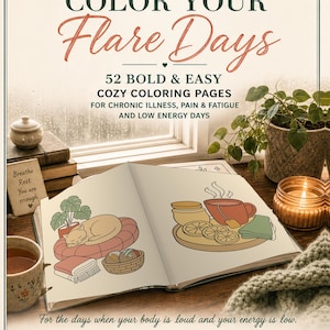 Bold Easy Coloring Book, Chronic Illness Flare Day Self Care (Digital Download)