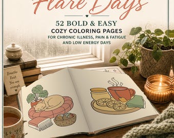 Bold Easy Coloring Book, Chronic Illness Flare Day Self Care (Digital Download)
