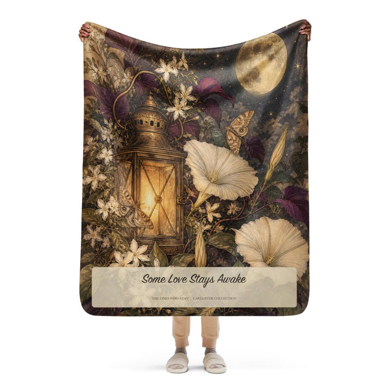 Some Love Stays Awake moonlit floral caregiver blanket