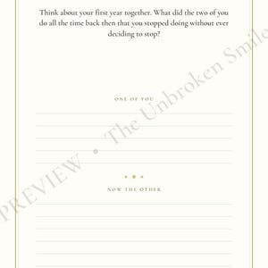 Watermarked Day 2 journal prompt showing separate ruled answer spaces for each partner.