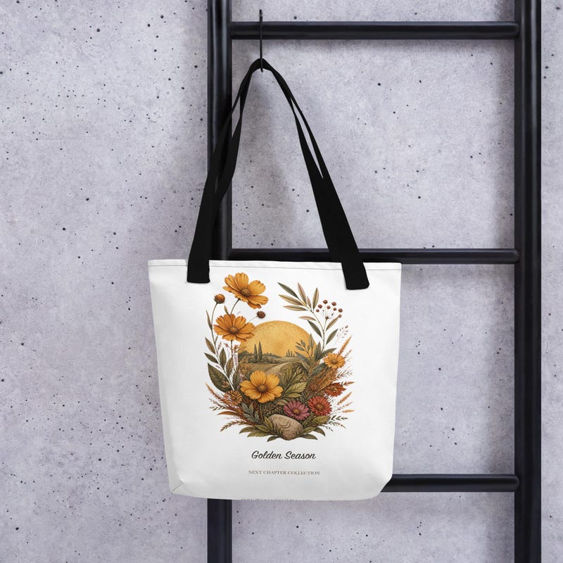 Golden Season botanical book tote bag