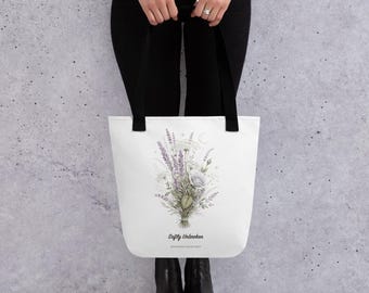 Fibromyalgia Tote Bag, Softly Unbroken Lavender Botanical Book Bag, Chronic Illness Gift