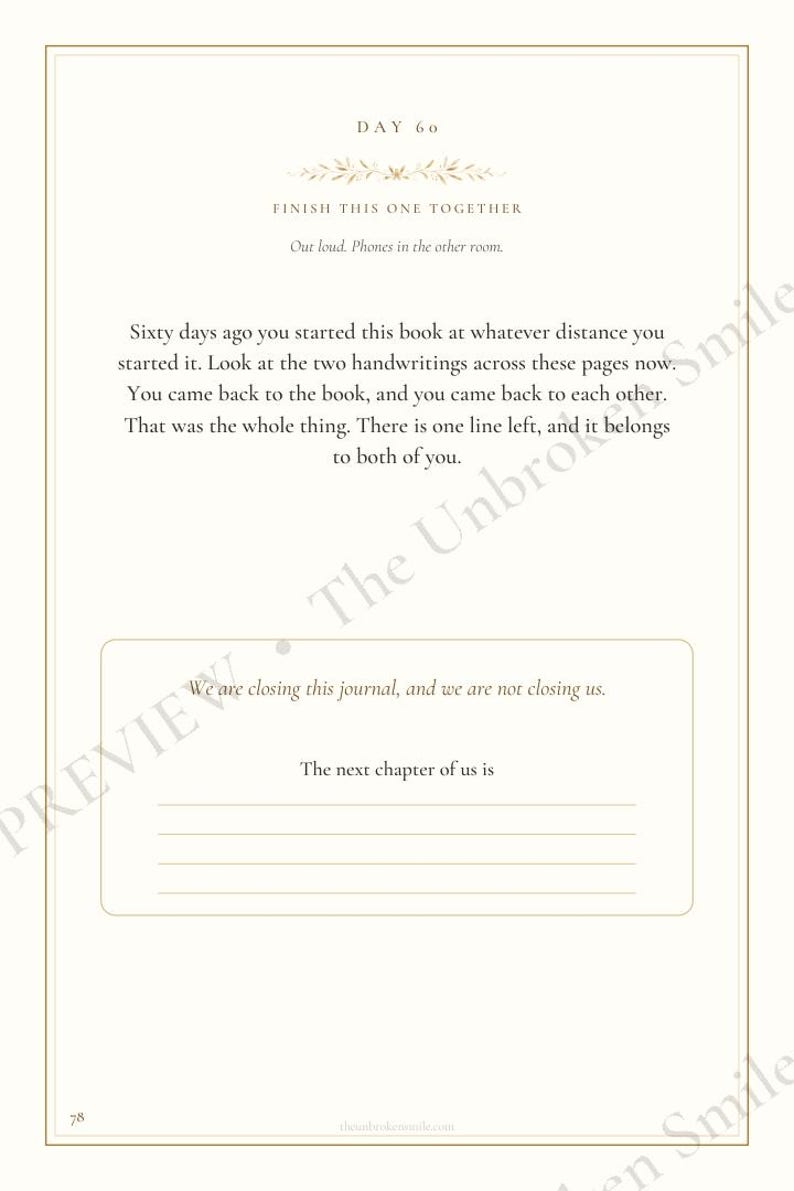 Watermarked Day 60 closing page with the prompt The next chapter of us is and shared writing lines.