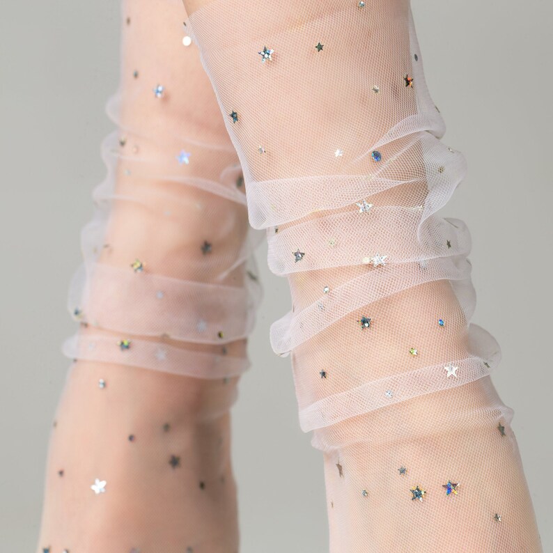 White Glitter Star Socks Tulle Socks Lace Socks Sheer Etsy