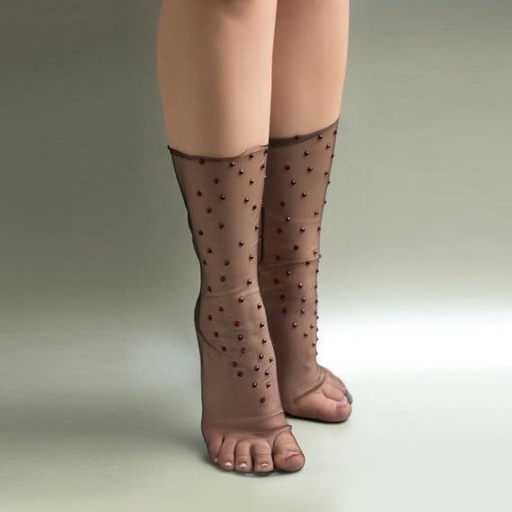 Black & Red Dreamy Tulle Socks for Women Goth Glitter Sheer | Etsy
