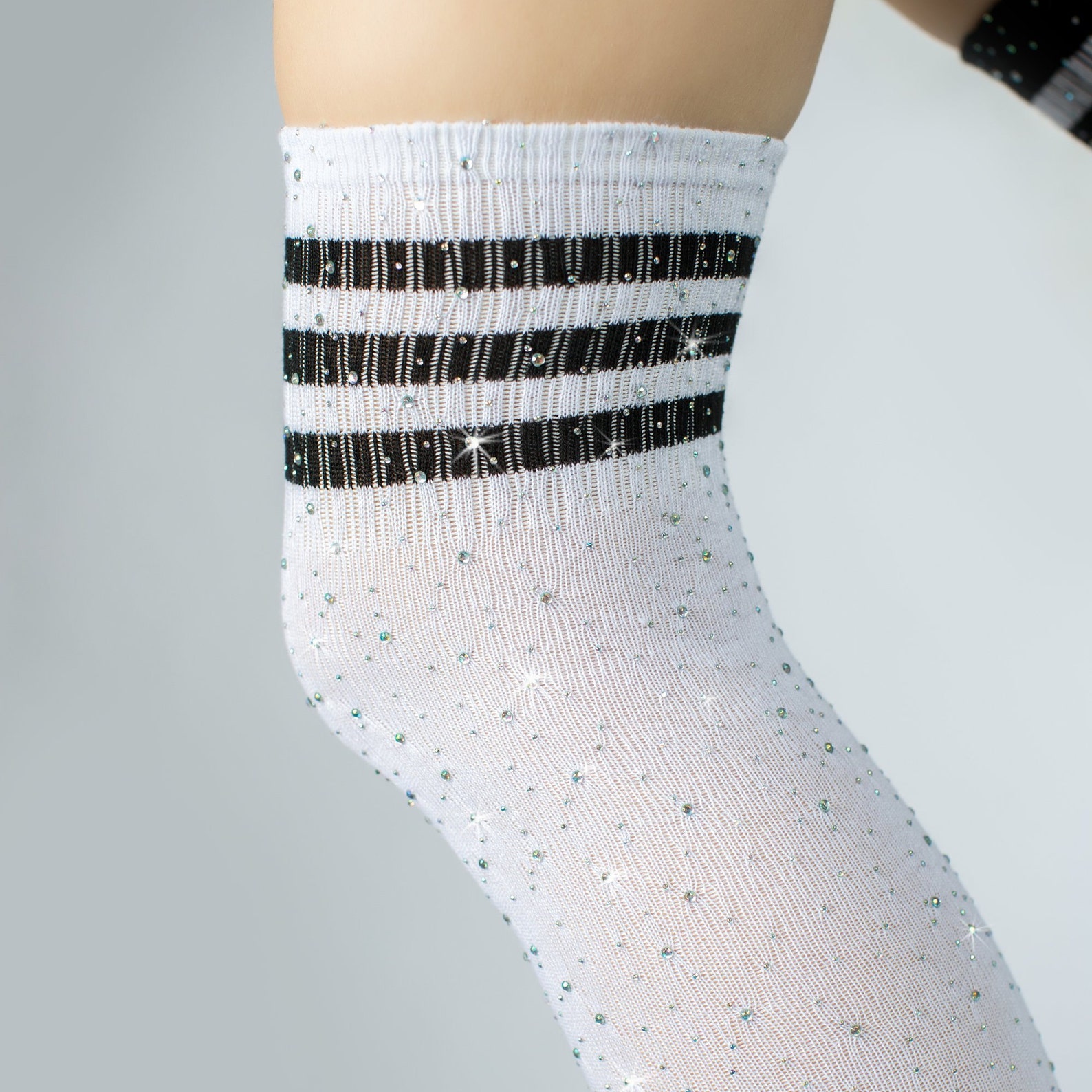 White Knee High Socks Black Stripes Cool Socks Novelty Etsy