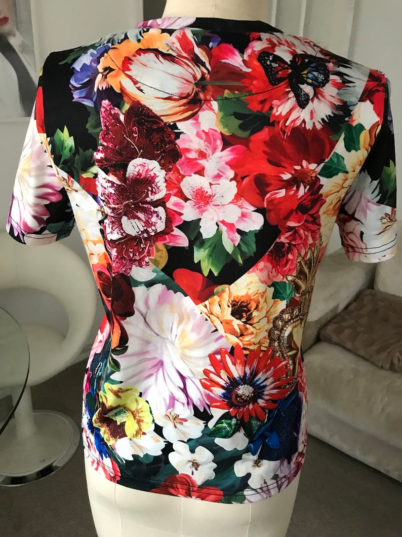 Floral T-Shirt with Hand Sewn Rhinestone image 3