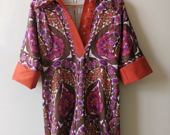 70s Retro Tunic, Hand made, Purple Floral Fabric, McCall's 3748