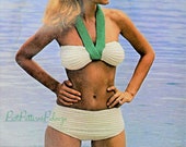 Vintage Knitting Pattern Ribbed Two Piece Bikini Bathing Suit Swimsuit PDF Instant Digital Download Cotton 2-Piece Button Up Back 4 Ply