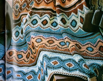 Vintage Crochet Navajo Afghan Pattern PDF Instant Digital Download Southwestern Aztec Mosaic Diamonds Design 45x64