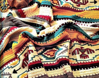 Vintage Crochet Afghan Indian Blanket Pattern PDF Instant Digital Download S Navajo Southwestern Aztec Design 45x64