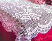 Vintage Filet Crochet Pattern Christmas Bells Tablecloth PDF Instant Digital Download White Thread Cotton Rectangle Holiday Table Cloth