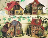 Vintage Plastic Canvas Pattern Rustic European Country Cottages Houses Village PDF Instant Digital Download 4 Cottage Designs 7 Count