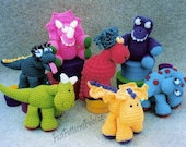 Vintage Crochet Pattern 6-8 quot Colorful Dinosaurs Amigurumi Soft Toys PDF Instant Digital Download Plush Winged Dino Wings 6 Designs DK 5 Ply