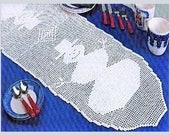 Vintage Filet Crochet Pattern Christmas Snowman Table Runner PDF Instant Digital Download White Cotton Thread Holiday Table Decor