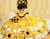 Vintage Crochet Pattern Pillow Doll Bed Doll Sunflowers Dress Outfit For 8 quot Pillow or 13 quot Standing Dolls PDF Instant Digital Download