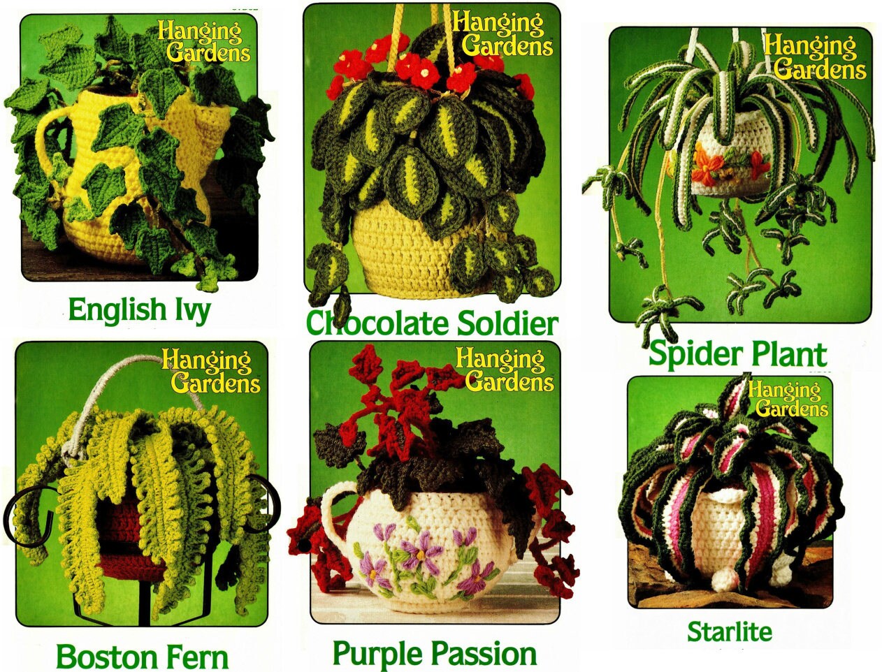 Vintage Crochet Patterns 6 Potted Houseplants Realistic Amigurumi Pla…