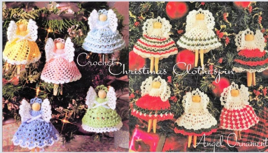 Vintage Crochet Patterns Christmas Clothespin Angel Ornaments PDF Ins…