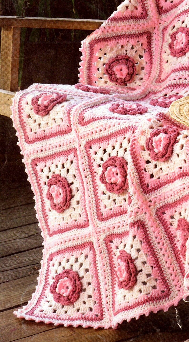 Vintage Crochet Full Bloom Roses Afghan Pattern PDF Instant Etsy