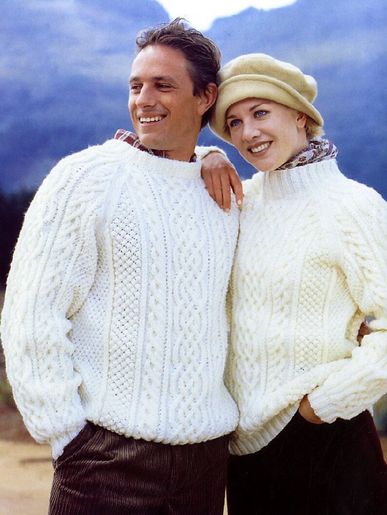 Vintage Knitting Pattern His & Hers Classic Aran Sweaters | Etsy UK