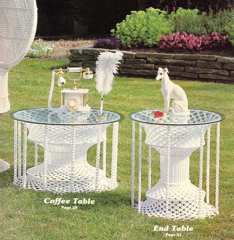 Vintage Macrame Dining Table Coffee Table and End Tables Patterns PDF Instant Download Bathroom Living Room Pillows 23 Home Decor Projects