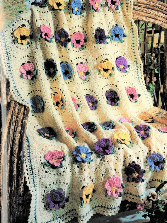 Vintage Crochet Pattern Pansy Patch Beautiful Pansies Flower Afghan PDF  Instant Digital Download Retro Granny Square Pansies 12x12
