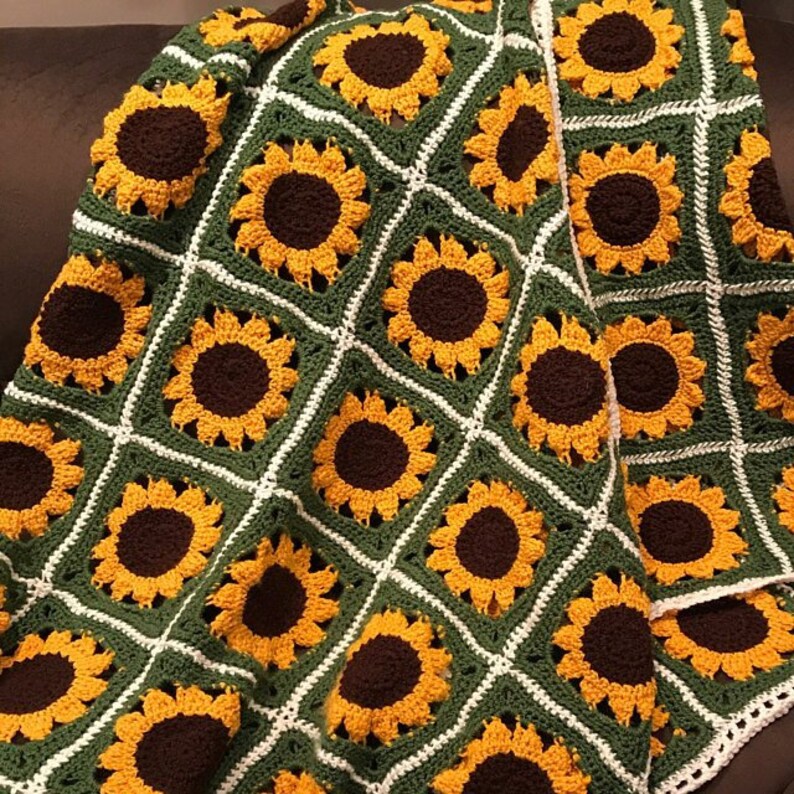 Crochet Sunflower Motif Afghan Pattern PDF Instant Digital Etsy