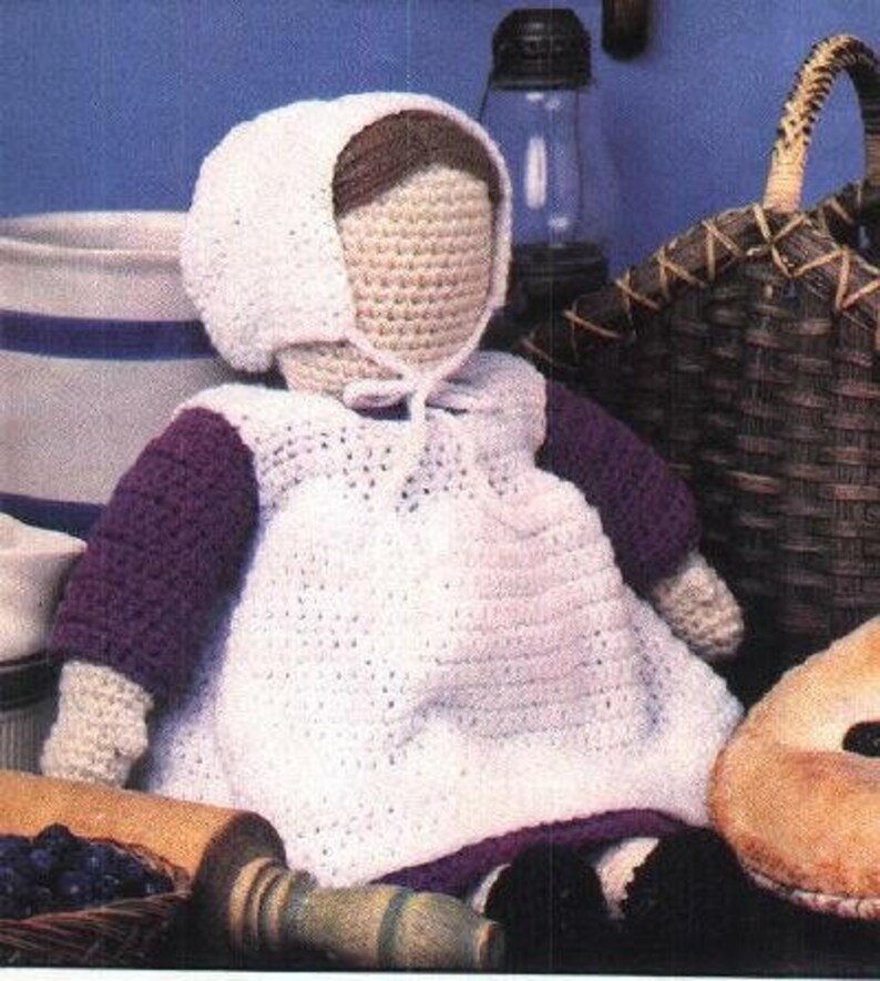 Vintage Crochet Pattern 18 Amish Doll PDF Instant Download Amigurumi Faceless Soft Doll Quaker Mennonite Waldorf Retro 1980s Design