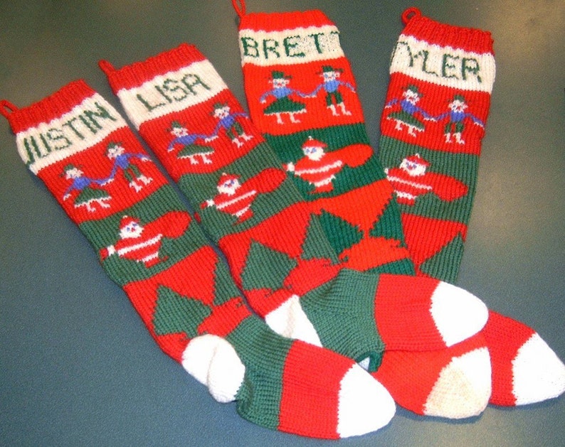 Vintage Christmas Stocking Knitting Pattern Retro Personalized 1940s Nostalgic Design Children Santa Trees PDF Instant Digital Download