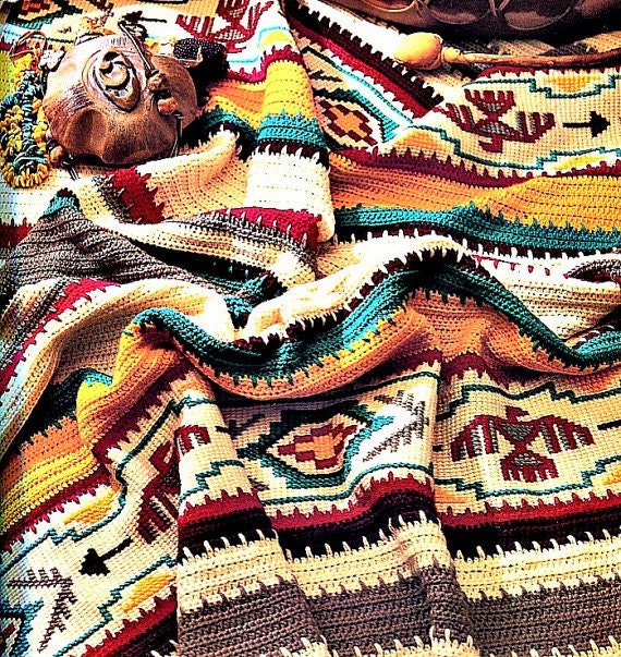 Vintage Crochet Afghan Indian Blanket Pattern PDF Instant