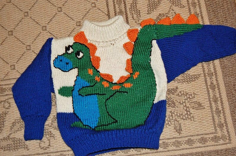 Vintage Knitting Pattern Kids Boys Dinosaur Sweater PDF Etsy