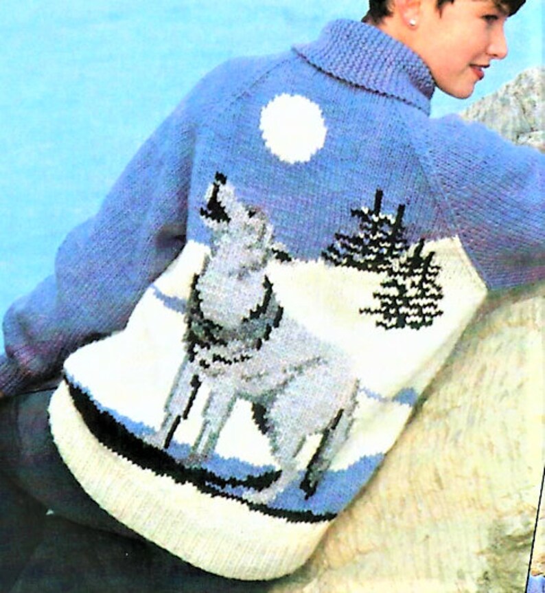 Vintage Knitting Pattern Knit Lone Wolf Sweater Jacket PDF Etsy UK