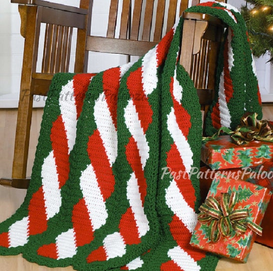 Vintage Crochet Pattern Christmas Candy Cane Twist Afghan Pattern PDF…