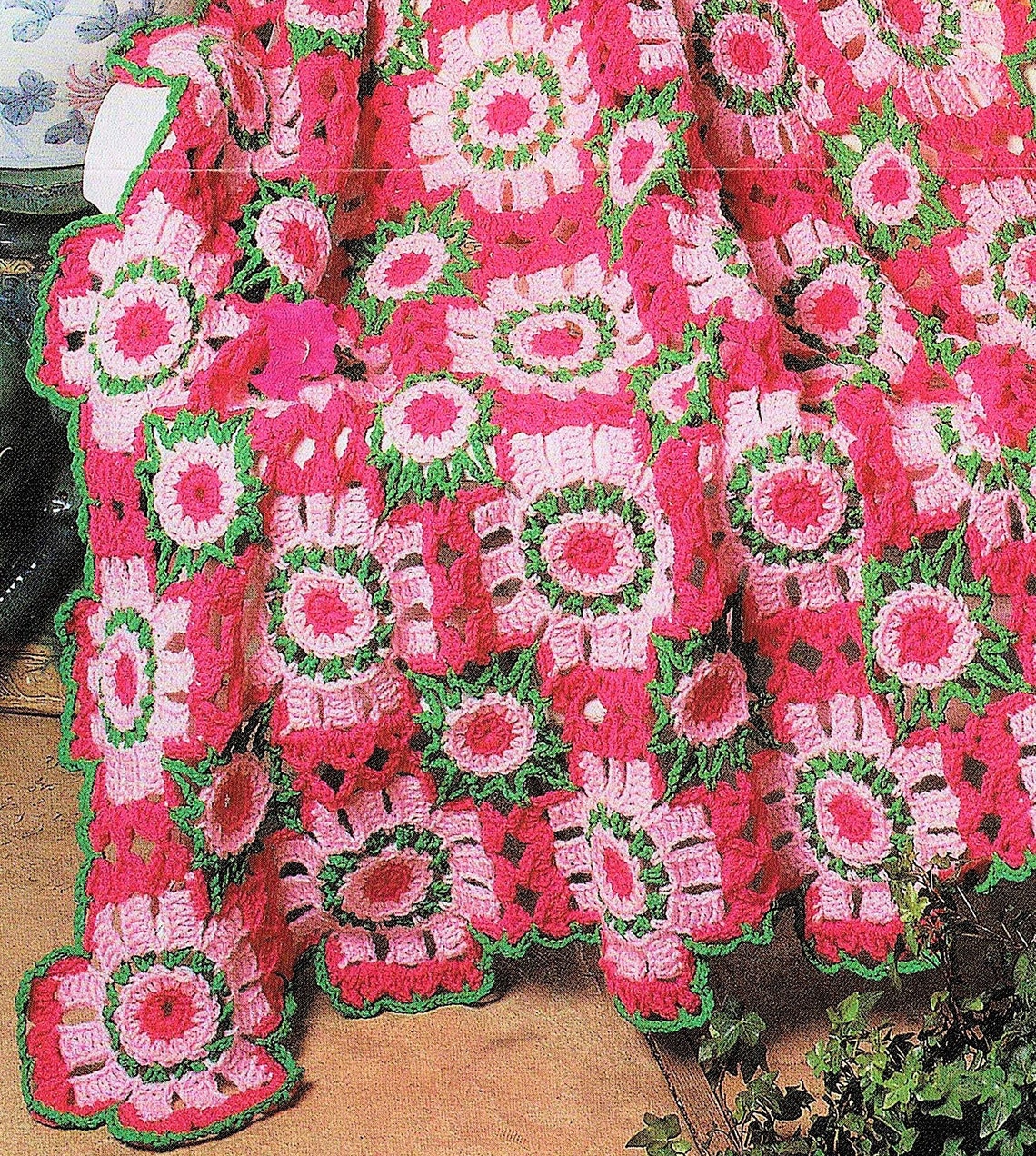 Vintage Crochet Pattern Flower Blossoms Buds Bouquet Afghan Etsy