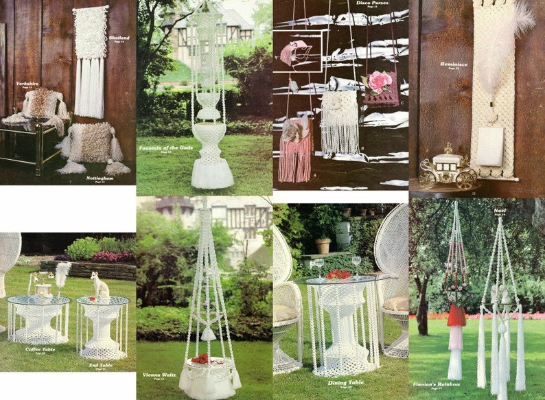 Vintage Macrame Dining Table Coffee Table and End Tables Patterns PDF Instant Download Bathroom Living Room Pillows 23 Home Decor Projects