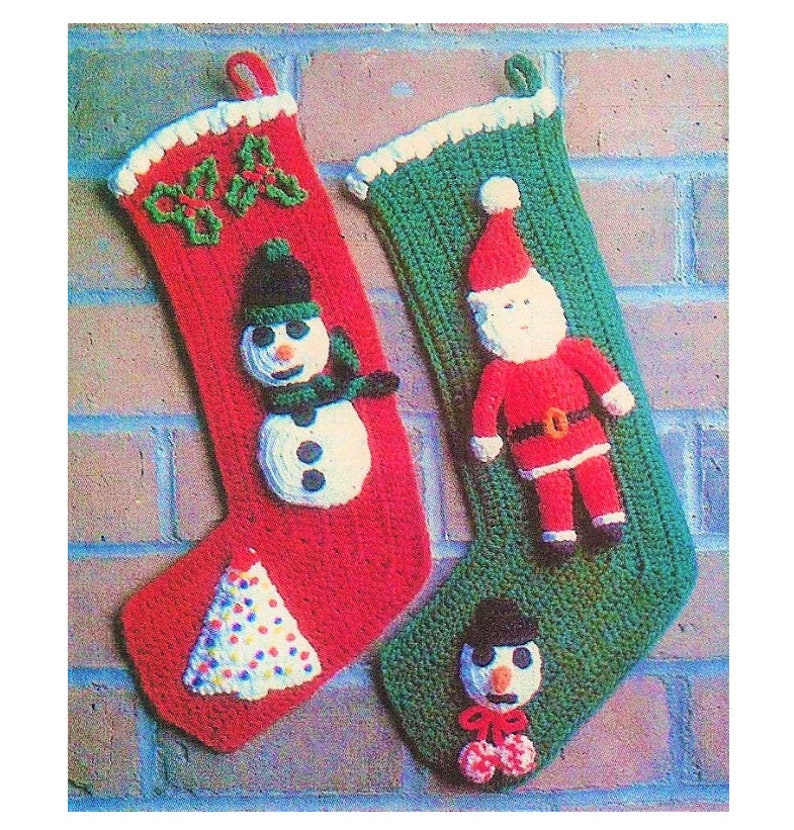 Vintage Crochet Pattern Christmas Stockings Santa and Snowman Etsy India