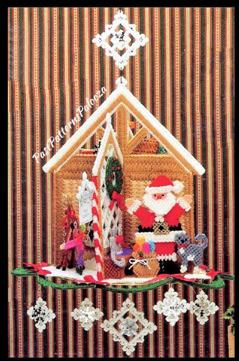 Vintage Plastic Canvas Pattern Santas Christmas House Etsy