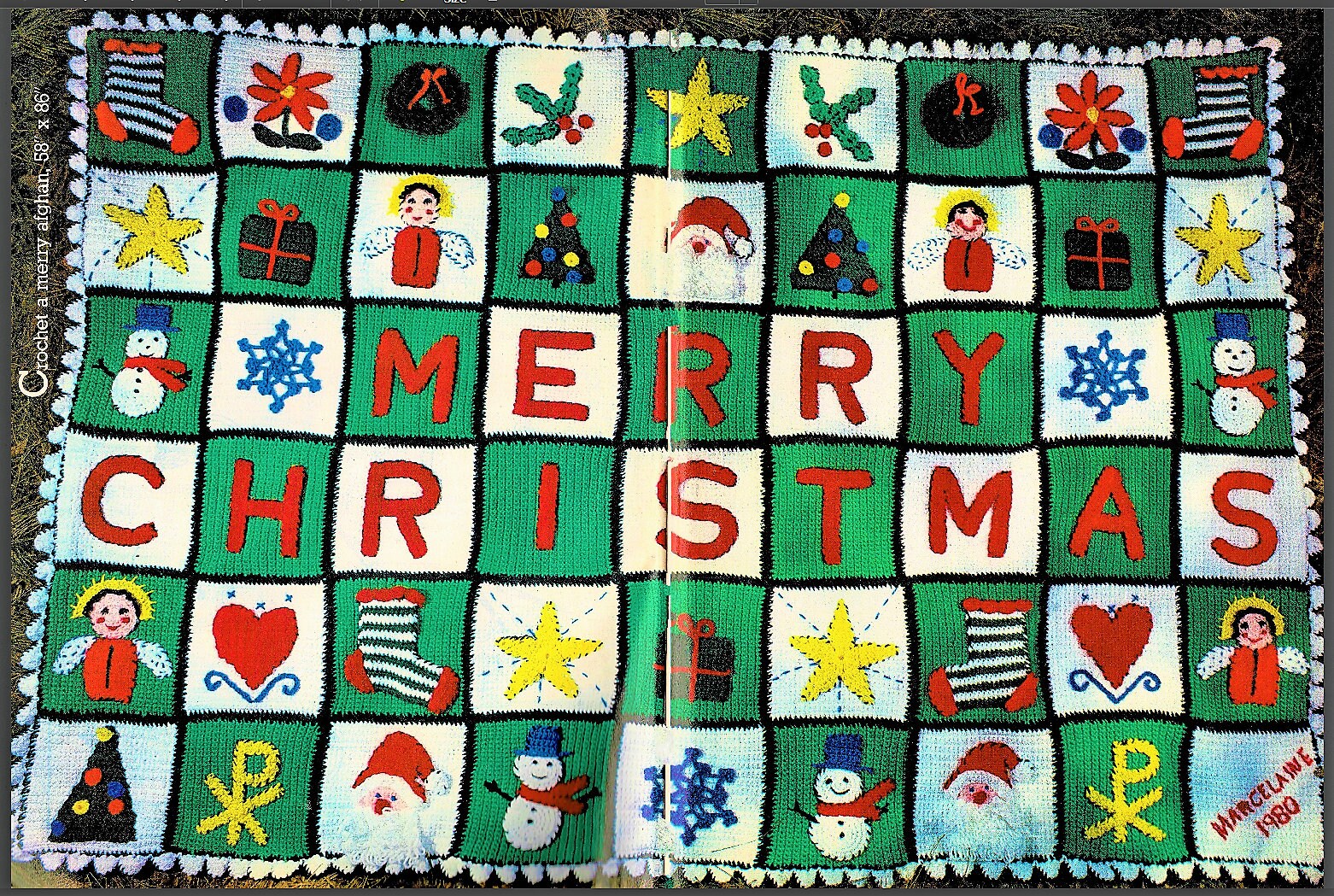 Vintage Crochet Pattern Merry Christmas Afghan Holiday Motif Etsy